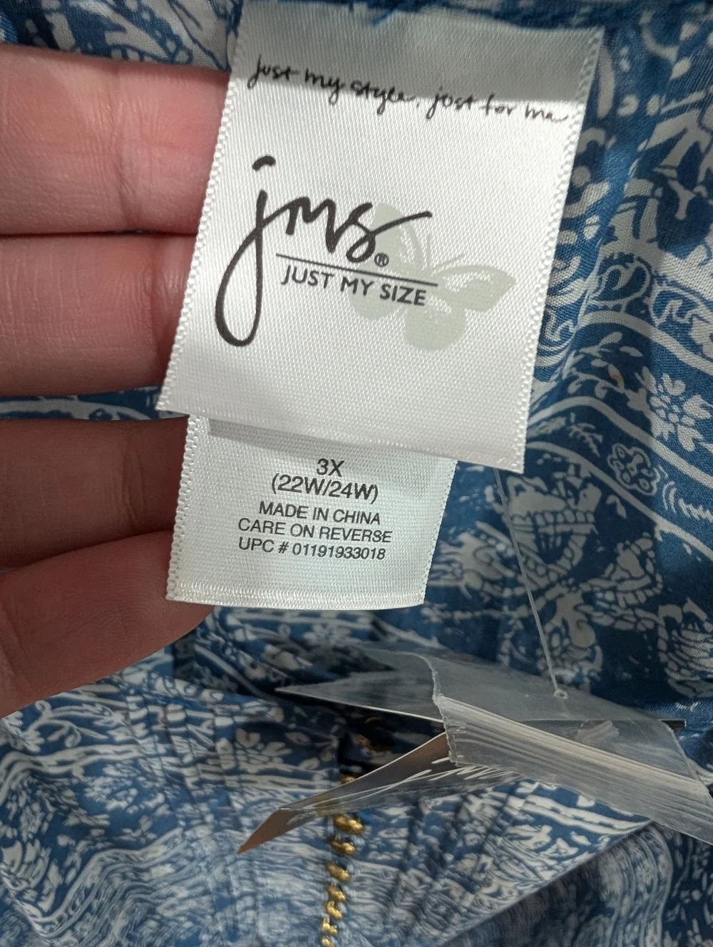 Just My Size Blue and White Printed Peasant Tunic Size 3X NWT - Picture 3 of 10